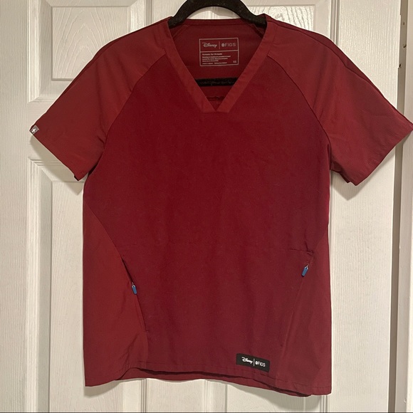 Figs Other - FIGS Burgundy Scrub Top with Zipper Pocket - Disney Edition